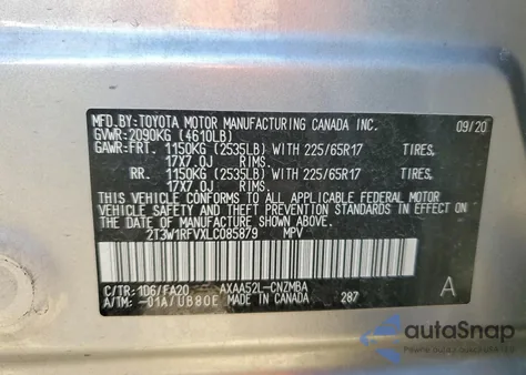 2020 Toyota Rav4 Xle z USA, uszkodzony, nr VIN 2T3W1RFVXLC085879